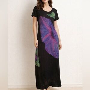 Carole Little Vintage Dark Floral Maxi Dress Size 4 Black Purple Green Elegant